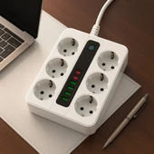 6’lı Priz + 4 USB Çıkışlı Akıllı Çoklu Grup Priz  Anahtarlı ve Güvenli Uzatma Kablosu - 4