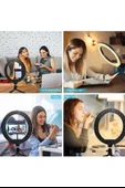LED Işıklı Telefon Tutuculu Masaüstü Tripod  Canlı Yayın, Video ve Makyaj İçin Halkalı Ring Light - 7