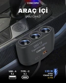 CONCORD C-778 120W  Çakmaklık Çoğaltıcı + Type-C + USB  Çıkışlı - 2