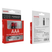 ASONIC PL1400, AA, Sarjli Pil, 1.5Volt, 1400mAh/2600mwh, Type-C ile Kolay Sarj,  2 li Paket USB To Type-C Kablo Hediye - 5