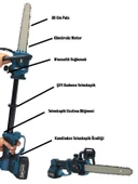 Germany Style Kömürsüz Motor Otomatik Yağlama Kendinden Teleskopik Şarjlı Dal Budama Testeresi Makinesi - 3