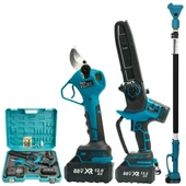 Prohummer PH295 Profesyonel 3lü Bahçe Seti Akülü Uzatma Kollu Dijital Göstergeli 50mm Dal Budama Makası ve 20cm Dal Budama Testeresi 88Vmax - 1