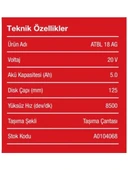 Attlas Pro ATBL 18 AG-502C 20 V 5 Ah Çift Akülü Taşlama Makinesi - 3