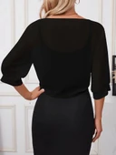 Kadın Truvakar Kol önden Bağlamalı Kısa şifon Bolero Ceket thumbnail 2