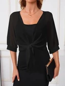 Kadın Truvakar Kol önden Bağlamalı Kısa şifon Bolero Ceket thumbnail 3