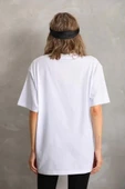Unisex Taş Desenli Oversize T-Shirt - Beyaz thumbnail 2