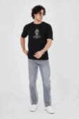 Erkek Penye Baskılı T-Shirt - Siyah thumbnail 1