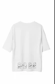 Unisex Bisiklet Yaka Baskılı Oversize T-Shirt - Beyaz thumbnail 2
