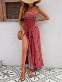 Kadın Yakası Gipe Detaylı önden Yırtmaç Detaylı Desenli Süprem Pantolun Etek Tulum thumbnail 1