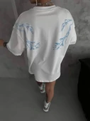 Unisex Bisiklet Yaka Baskılı Oversize T-Shirt - Beyaz thumbnail 3