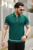 Erkek Fermuarlı Yakalı Kısa Kollu T-shirt - 1