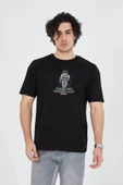 Erkek Penye Baskılı T-Shirt - Siyah thumbnail 4