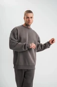 Uzun Kol Bisiklet Yaka Basic SweatShirt - Füme thumbnail 3