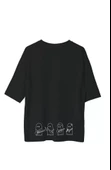 Unisex Bisiklet Yaka Baskılı Oversize T-Shirt - Siyah thumbnail 2