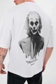 Unisex Bisiklet Yaka Baskılı Oversize T-Shirt - Beyaz thumbnail 2