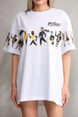 Unisex Bisiklet Yaka Baskılı Oversize T-Shirt - Beyaz thumbnail 3