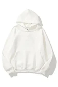 3 İplik Pamuklu Unisex Kapşonlu Sweetshirt - Beyaz thumbnail 1