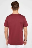 Erkek 24/1 Düz A Kalite Oversize T-shirt - Bordo thumbnail 2