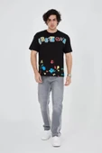Erkek Baskılı Penye T-Shirt - Siyah thumbnail 1