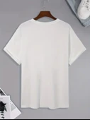 Baskılı Oversize Bisiklet Yaka T-shirt - Beyaz thumbnail 4