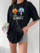 Bisiklet Yaka Baskılı Oversize T-Shirt - Siyah thumbnail 1