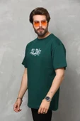 Unisex Bisiklet Yaka Baskılı Oversize T-Shirt - Yeşil thumbnail 4