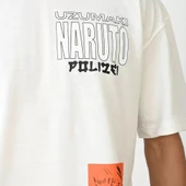 Unisex Bisiklet Yaka Baskılı Oversize T-Shirt - Beyaz thumbnail 4