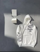 Uzun Kol Kapşonlu Baskılı SweatShirt - Beyaz thumbnail 4