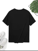 Baskılı Oversize Bisiklet Yaka T-shirt - Siyah thumbnail 3