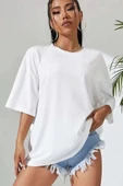 Unisex Baskılı Oversize T-Shirt - Beyaz thumbnail 2