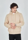Unisex Tam Fermuarlı Kapşonlu  SweatShirt - Bej thumbnail 3