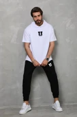 Unisex Kapşonlu Oversize T-Shirt Takım - Beyaz thumbnail 1