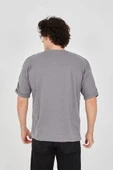 Unisex Jakar Kumaş Rahat Kol T-Shirt - Gri thumbnail 3