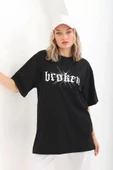 Unisex Baskılı Oversize T-Shirt - Siyah thumbnail 1
