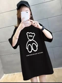 Baskılı Oversize Bisiklet Yaka T-shirt - Siyah thumbnail 4