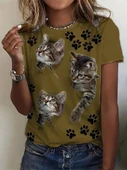 Kadın Kısa Kollu Kedi Ve Pati Baskılı Süprem T-shirt thumbnail 3