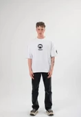 Unisex Bisiklet Yaka Baskılı Oversize T-Shirt - Beyaz thumbnail 2