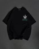 Unisex Bisiklet Yaka Baskılı Oversize T-Shirt - Siyah thumbnail 1