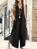 Kadın Askılı Yuvarlak Yaka Cepli Salaş Uzun Viskon Tulum thumbnail 5