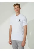Yakası Düğmeli Yakalı Pike Baskılı T-Shirt - Beyaz thumbnail 1