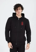 Unisex Baskılı Tam Fermuarlı Kapşonlu SweatShirt - Siyah thumbnail 2