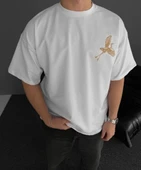 Ön Ve Arka Baskılı Oversize Bisiklet Yaka T-shirt - Beyaz thumbnail 2