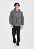 Unisex Tam Fermuarlı Kapşonlu  SweatShirt - Füme thumbnail 1