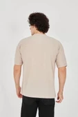 Unisex Jakar Kumaş Rahat Kol T-Shirt - Bej thumbnail 3