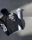 Uzun Kol Kapşonlu Baskılı SweatShirt - Siyah thumbnail 2