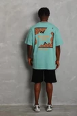 Unisex Oversize Baskılı Bisiklet Yaka T-Shirt - Mint Yeşili thumbnail 1