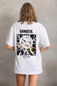 Unisex Baskılı Oversize T-Shirt - Beyaz thumbnail 2