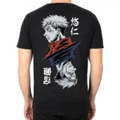 Unisex Bisiklet Yaka Baskılı Oversize T-Shirt - Siyah thumbnail 2