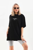 Unisex Baskılı Oversize T-Shirt - Siyah thumbnail 3
