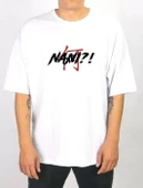 Unisex Bisiklet Yaka Baskılı Oversize T-Shirt - Beyaz thumbnail 1